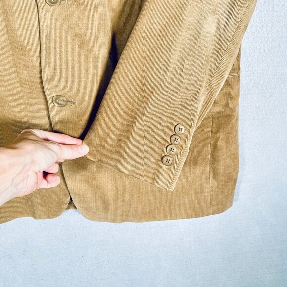 Tasso Elba Corduroy Blazer Mens 46L Tan Cotton Sport Coat Smoking Jacket - Picture 3 of 11